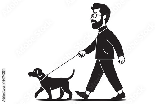 Man Walking Dog Silhouette Pet Walker Clipart for Crafts
