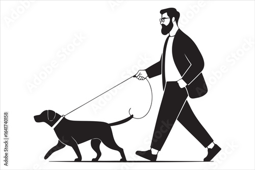 Man Walking Dog Silhouette Pet Walker Clipart for Crafts