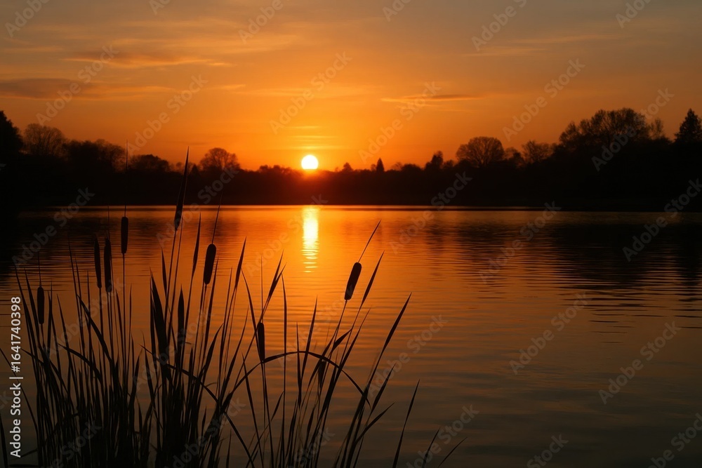 Fototapeta premium A Sunset Over a Peaceful Lake