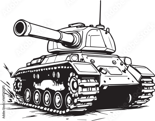 Detailed military combat tank with a large gun turret and continuous tracks