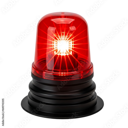 Bright red emergency warning beacon light isolated on transparent background