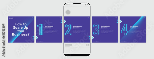 Business carousel post template for advertising, Set of carousel post for Instagram and LinkedIn, Editable social media carousel layout, template eps 10.