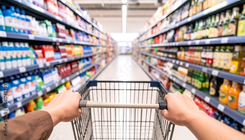 Supermarket aisle with shopping cart (1)