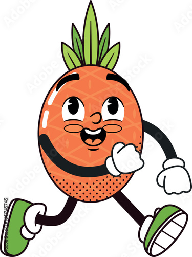 Cheerful pineapple mascot running fast