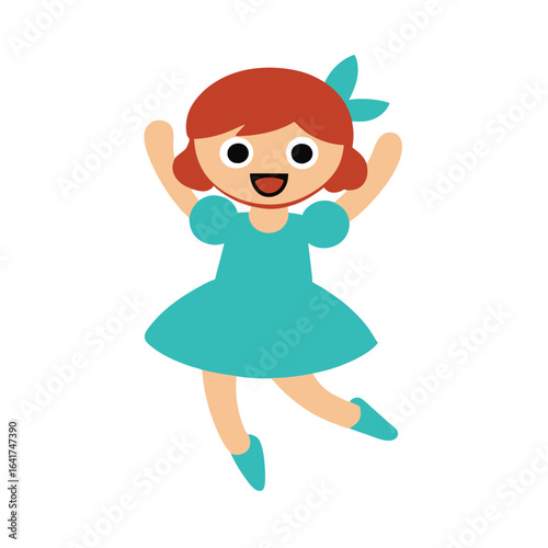 Smiling girl in flowing dress leaping with happiness and grace Vector illustration