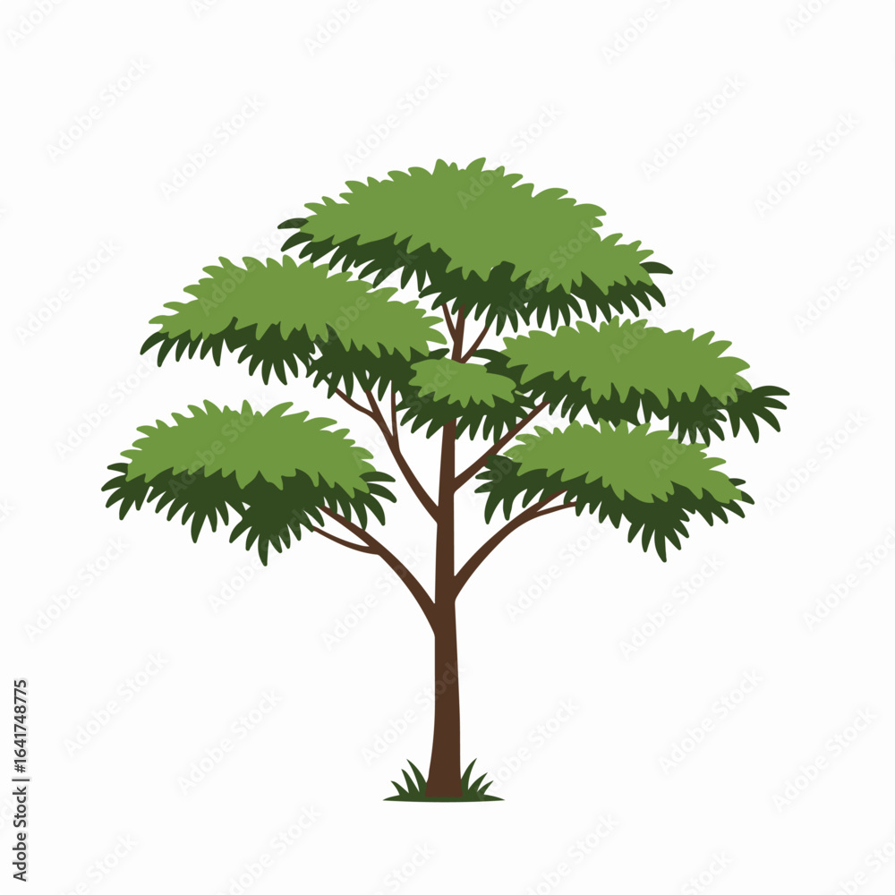 Obraz premium Vibrant green cartoon tree isolated on a clean white background, ideal for illustrations and digital designs.