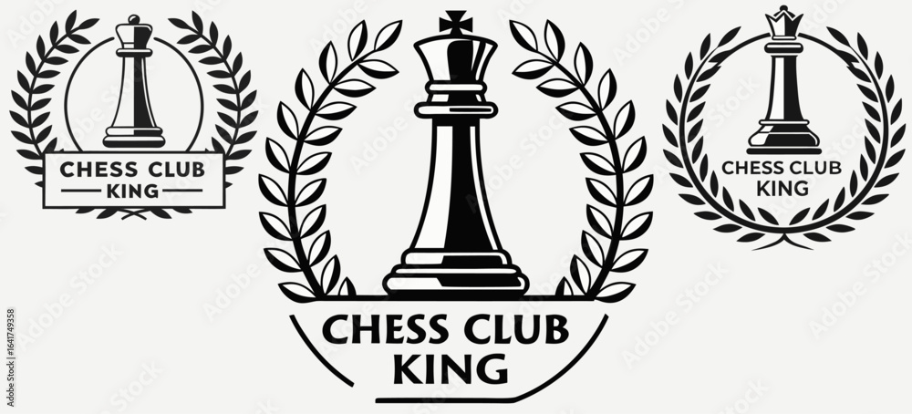 Naklejka premium Chess Club King Badges with Laurel Wreath and Chess Piece for School Clubs, Tournaments, and Strategic Thinking Recognition