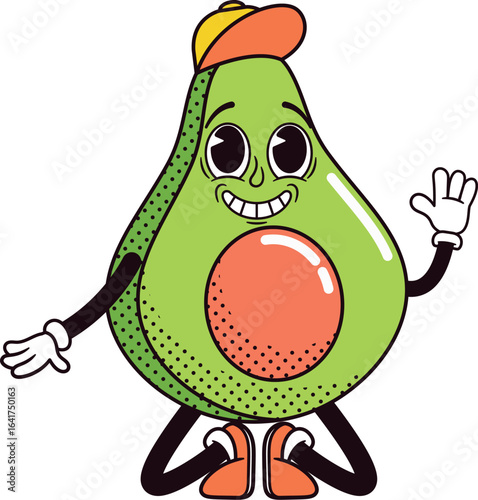 Groovy friendly avocado fruit vector illustration