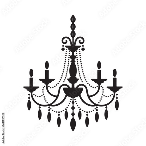 Chandelier silhouette vector, vintage chandelier ornament vector icon. Vector black silhouette. with white background.