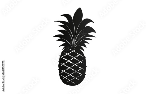 Black Pineapple Silhouette Icon Isolated on White Background, silhouette