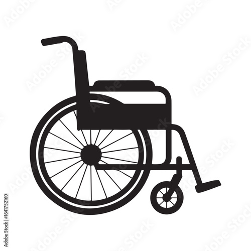 Classic wheelchair silhouette vector, Wheel chair icon symbol. Vector black silhouette. with white background.