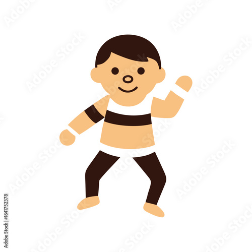 Smiling boy in bright shirt dancing cheerfully with joyful movement Vector illustration