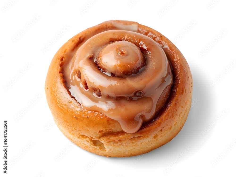 Fototapeta premium A cinnamon roll with a smooth, light-brown frosting on a plain background