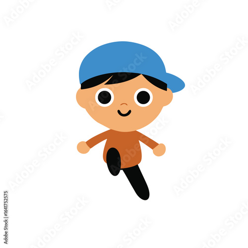 Boy wearing cap jumping energetically in place playful pose Vector illustration