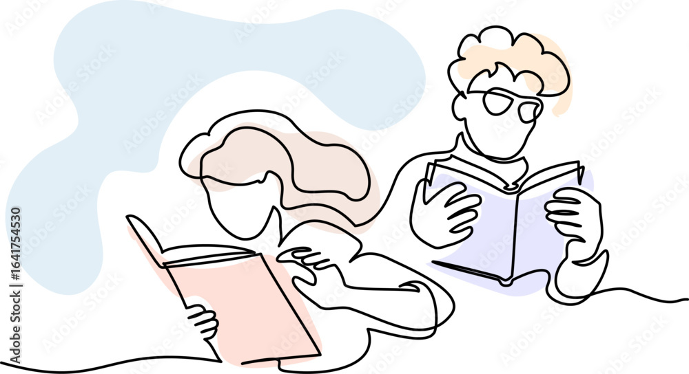 Back to school concept. Students girl and boy reading books. Back to school concept. Students girl and boy reading books.