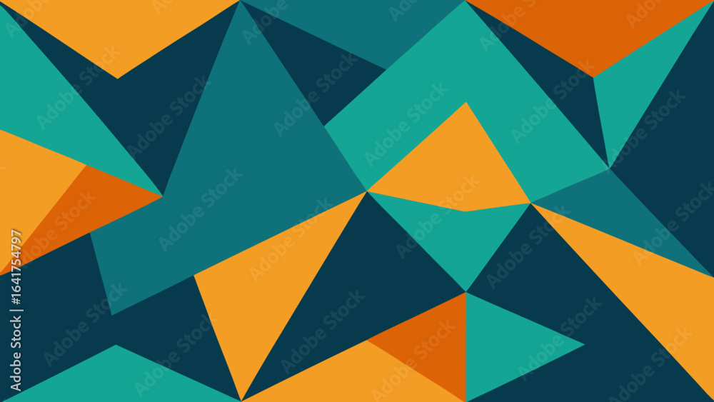 Fototapeta premium Geometric Abstract Pattern With Triangles In Teal Orange And Dark Blue background color