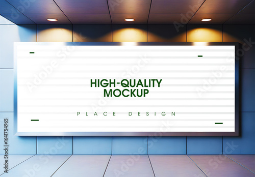 Indoor Billboard Mockup with Spotlights
