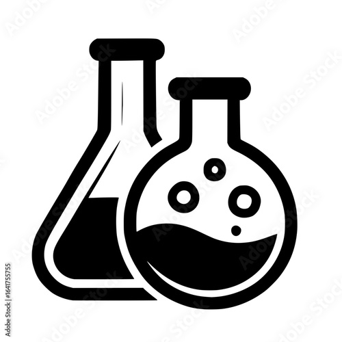Conical and Round-Bottom Flasks Icon – Minimalist Chemistry & Lab Experiment Symbol