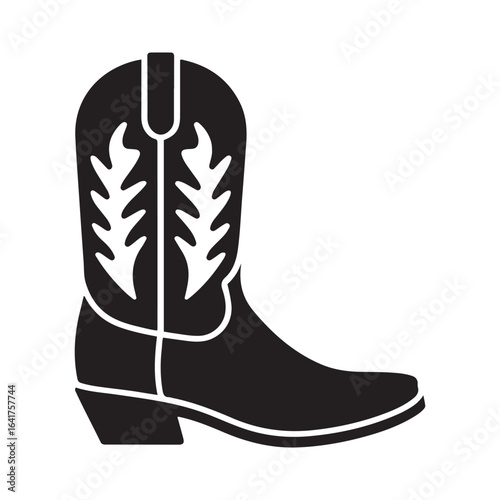 Cowboy boot silhouette icon, Cowboy boot icon vector illustration. Vector black silhouette. with white background.