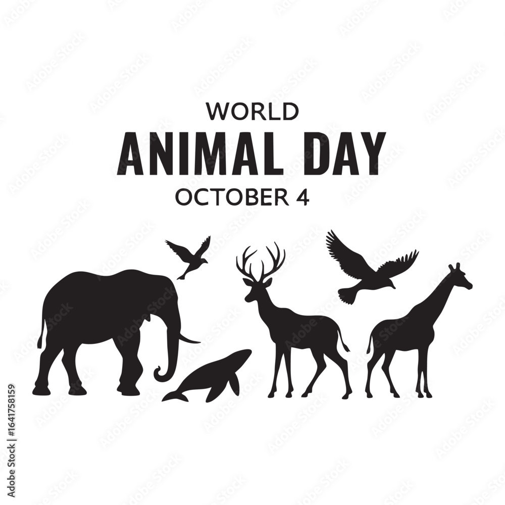 Naklejka premium silhouette of world animal day vector art black
