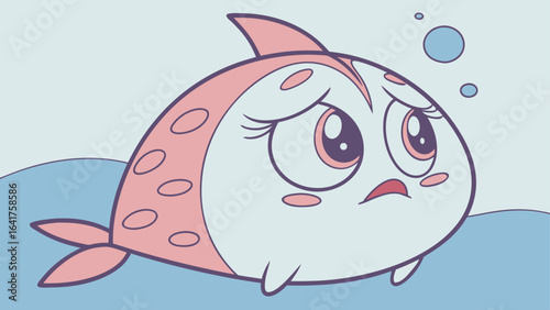 Sad pink fish cartoon character
