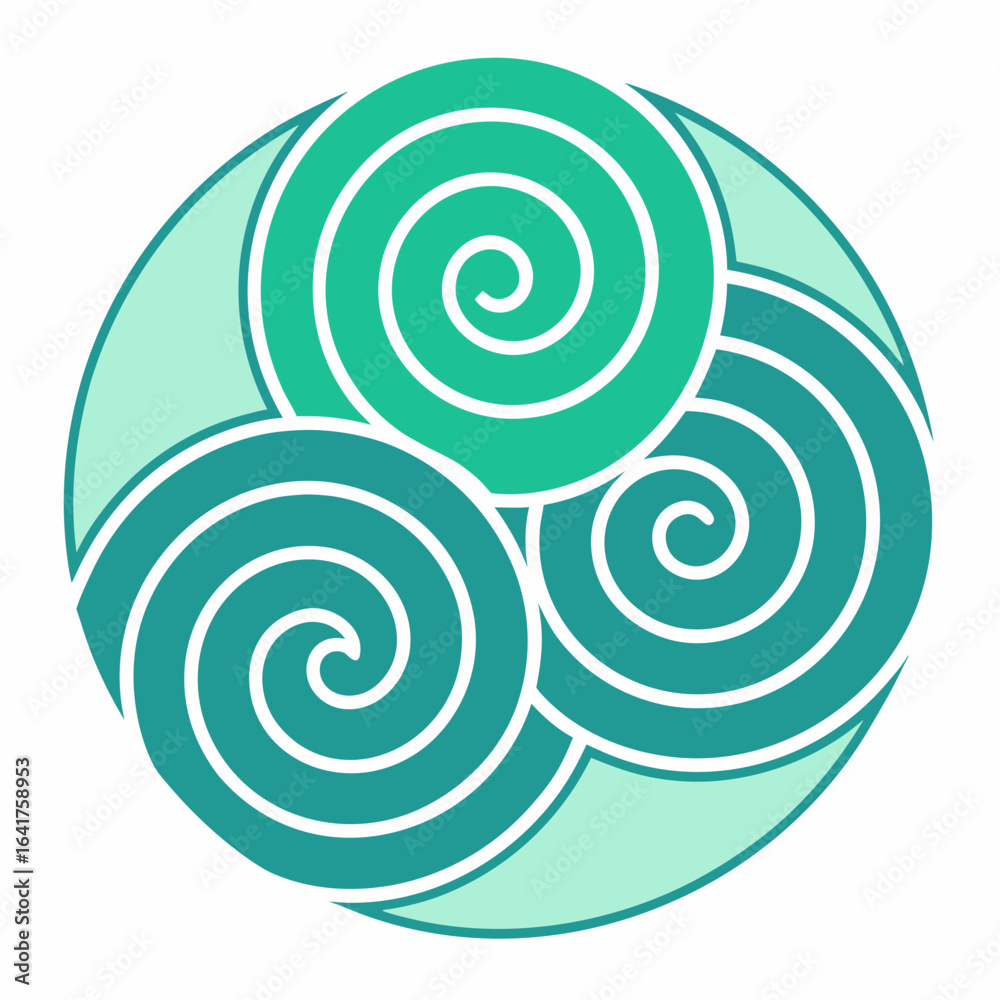 Naklejka premium Three Teal and Green Swirls in a Circle on White Background abstract pattern