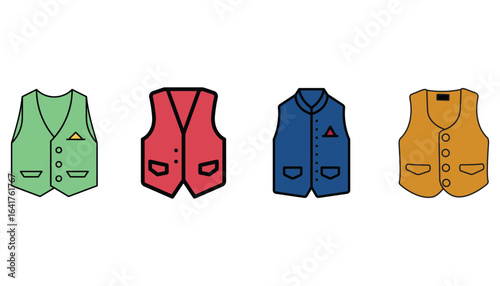 Colorful vests illustration showcases fashion variety with different styles and vibrant colors