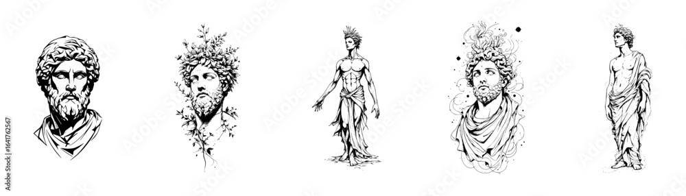 Obraz premium Minimalist Surrealist Greek Ancient Statue Vector Illustration Set