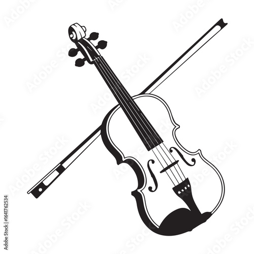 Violin and bow, musical instrument for classical performance isolated on white background