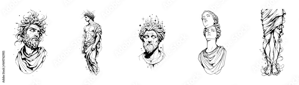 Fototapeta premium Minimalist Surrealist Greek Ancient Statue Vector Illustration Set