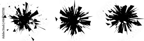 Black abstract explosion shards sharp geometric fragments radiating outward vector