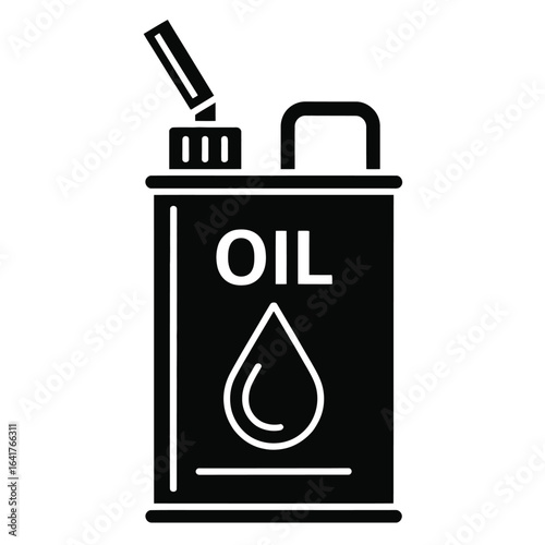 Black and white vector icon of an oil can with spout representing lubrication and industrial fluids