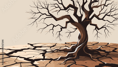Dry tree with cracked soil, representing drought and climate change