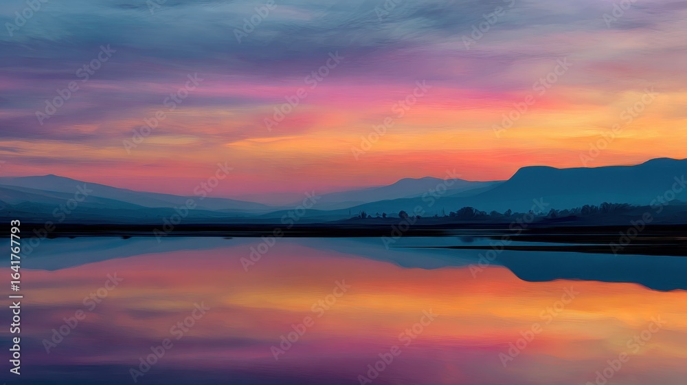 Fototapeta premium mountain lake sunset reflection art