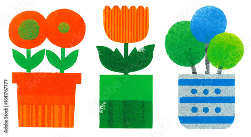 Freaks Isolate, vector children's illustration, school items, potted flowers, for children's web design, creative Freaks style, vector graphics for sites, landing pages, advertising, web design
