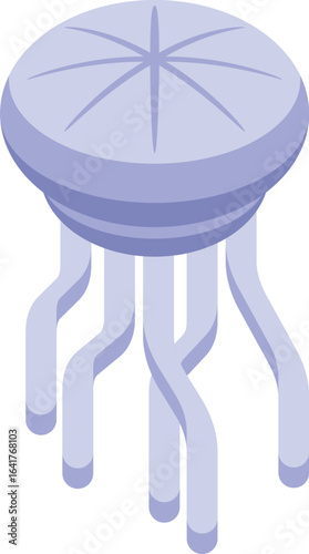 Jellyfish with purple bell and tentacles floating underwater, depicted in isometric view