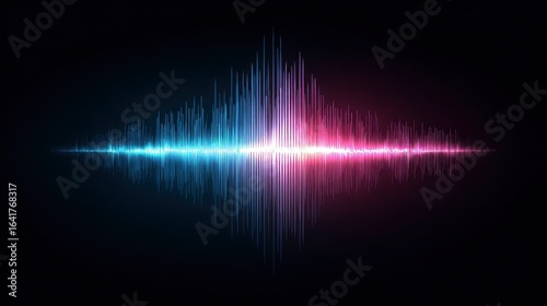 A blue to pink sound wave on a dark background
