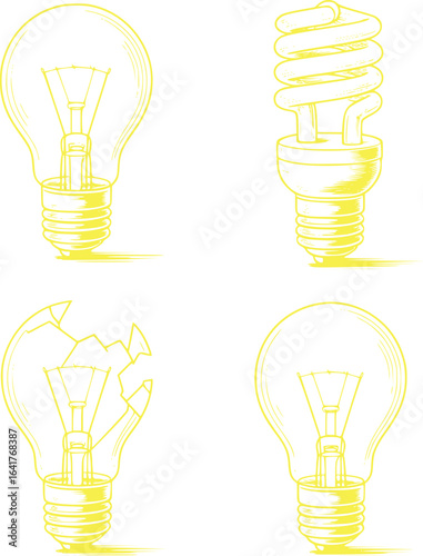 Incandescent and Compact Fluorescent Light Bulbs spiral broken