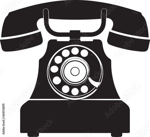 Classic Landline Phone Silhouette in Black | Retro Telephone Icon