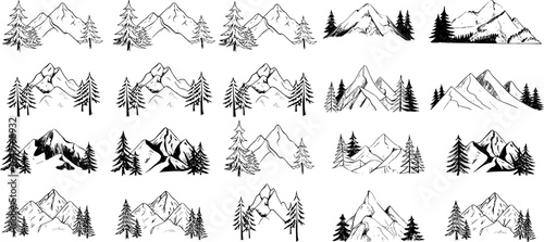 Mountain range and pine tree sketches mountains trees