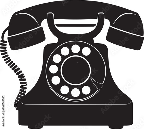 Classic Landline Phone Silhouette in Black | Retro Telephone Icon
