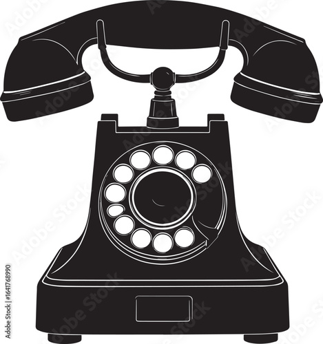 Classic Landline Phone Silhouette in Black | Retro Telephone Icon