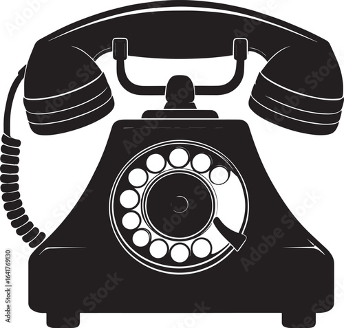 Classic Landline Phone Silhouette in Black | Retro Telephone Icon