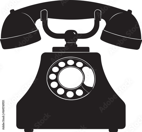 Classic Landline Phone Silhouette in Black | Retro Telephone Icon