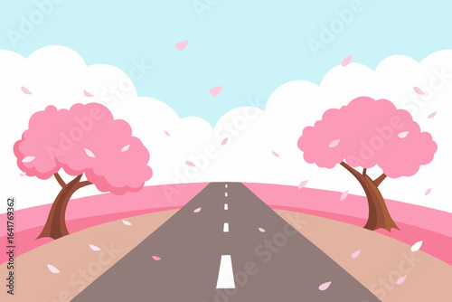 Long asphalt highway stretching toward the city horizon under a sunset sky