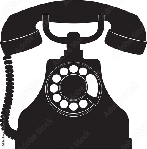 Classic Landline Phone Silhouette in Black | Retro Telephone Icon