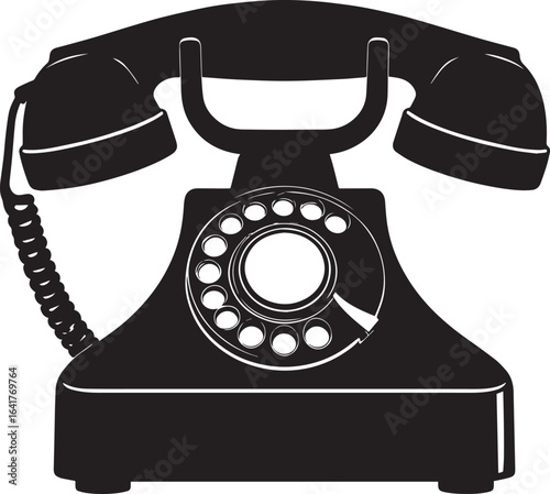 Classic Landline Phone Silhouette in Black | Retro Telephone Icon