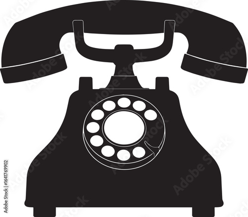Classic Landline Phone Silhouette in Black | Retro Telephone Icon