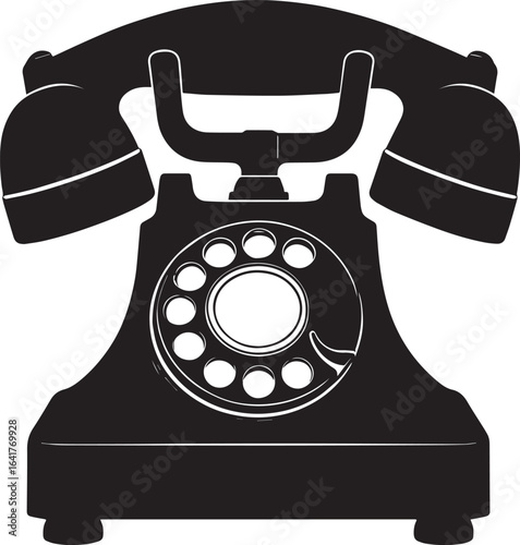 Classic Landline Phone Silhouette in Black | Retro Telephone Icon