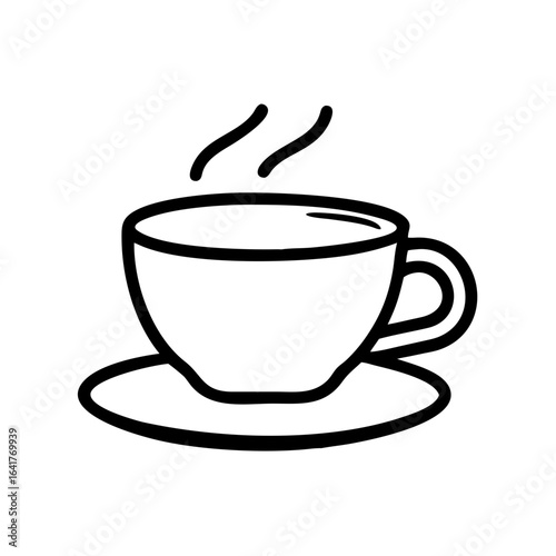 Black and White Outline Espresso Cup Icon on Saucer for Café and Beverage Design